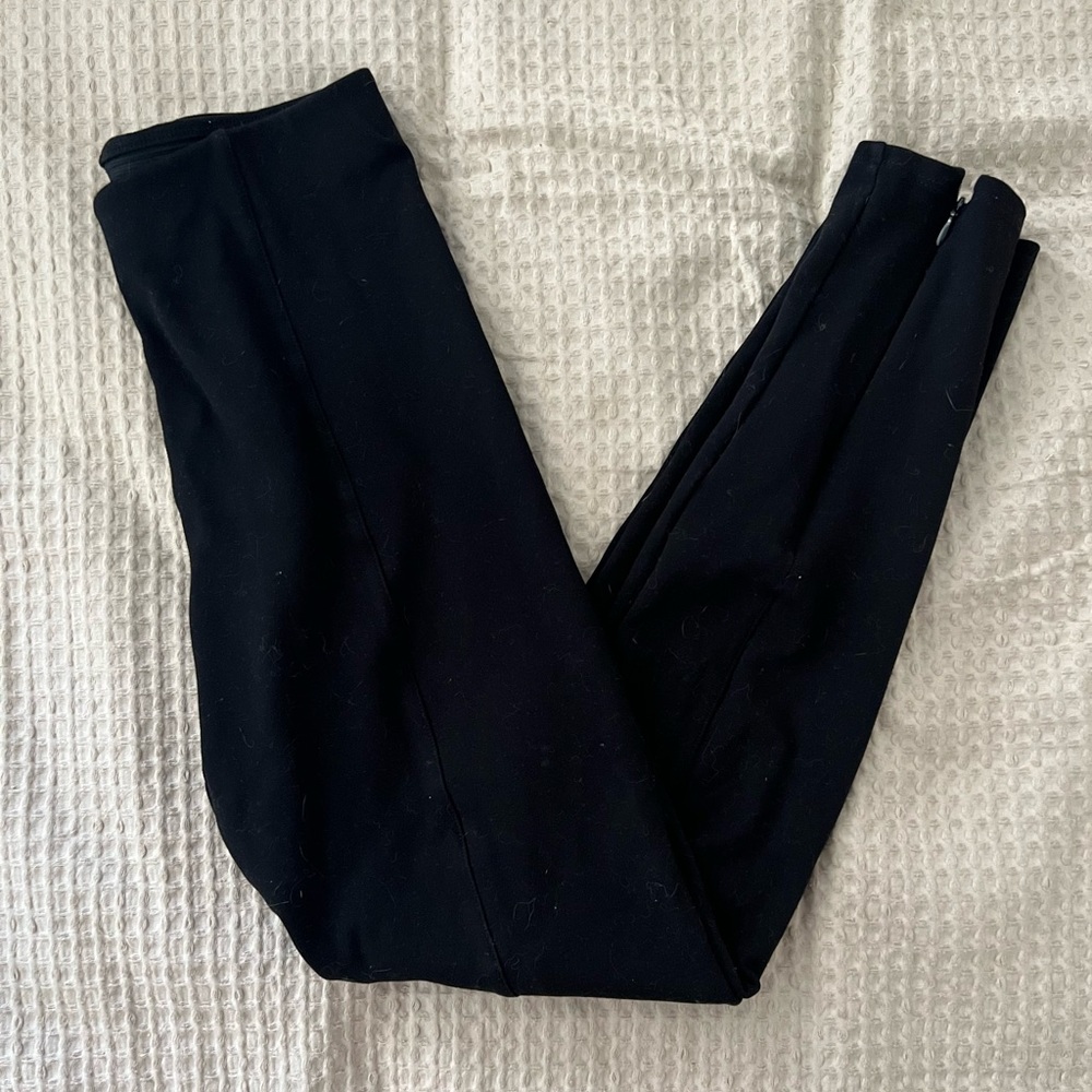 H&M | Black Ankle Zip Stretchy Office Pants Front Seam Elastic Waistband